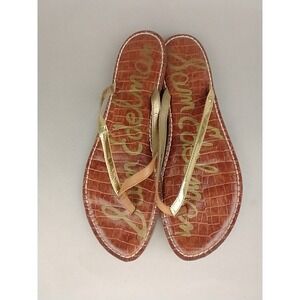 Sam Edelman Women's 11 Snake Skin Gracie Leather Flip Flop Sandals Metallic Gold